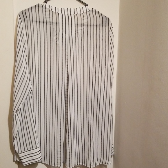 H by Halston sheer long sleeve stripe button up XL - Picture 2 of 5